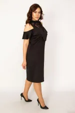 Kadın Siyah Dantel Ve Volan Detaylı Abiye Elbise