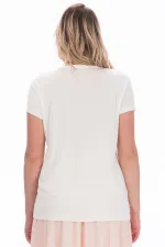 Kadın Beyaz Pamuklu Kumaş Bisiklet Yakalı Bluz 65N28808