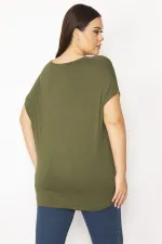 Kadın Haki Nakış Detaylı Düşük Kol Viskon Bluz 65N29506