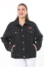 Kadın Büyük Beden Antrasit Metal Düğmeli Kup Detaylı Cepli Kot Mont 65N37714