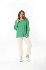 Kadın Büyük Beden Eflatun Bisiklet Yakalı Uzun Kollu Bluz 65N37498