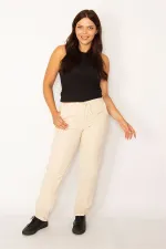 Kadın Taş Beli Tünel Bağcık Detaylı Yan Ve Arka Cepli Gabardin Kumaş Pantolon 65N34145