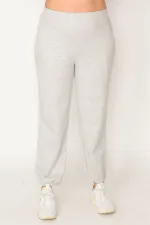 Kadın Gri Pamuklu Kumaş İçi Şardon Paça Ve Bel Lastikli Cep Detaylı Eşofman Alt  65N30436