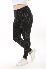 Kadın Büyük Beden Siyah Pamuk Kumaş Puan Desenli Tayt 65N37654