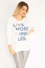 Kadın Kemik Önü Taş Ve Baskılı Yan Bağcık Detaylı Uzun Kollu Bluz 65N35350