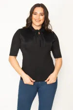 KADIN SİYAH YAKA FULAR BAĞLAMALI BLUZ