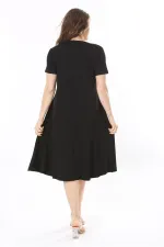 Kadın Büyük Beden Siyah Nakış Detaylı V Yakalı Cepli Elbise 65N37962