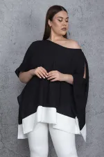 Kadın Siyah Omuz Dekolteli Etek Ucu Bantlı Şifon Tunik 65N25562