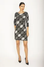 WOMEN'S BLACK CREW-NECK SLEEVE DRESS