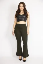 Kadın Haki Büyük Beden Geniş Paçalı Tayt