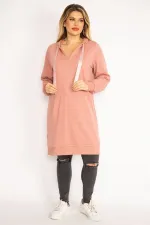 Women's Pink Hooded Kangaroo Pocket Sweatshirt 65N35092