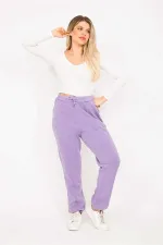 Kadın Lila 3 İplik Kumaş Kup Dikişli Eşofman Alt 65N35279