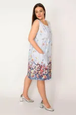 Kadın Mavi Büyük Beden Cepli Tunik Elbise 65N35598