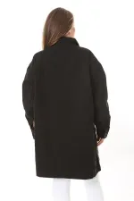 Kadın Büyük Beden Siyah 4 Cepli Rahat Kesim Uzun Kot Mont 65N37893
