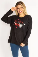 Kadın Siyah Yün Viskon Kumaş Lak Baskılı Bluz 65N35057