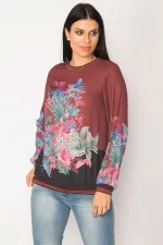 KADIN BORDO KOLAĞZI ETEK UCU VE YAKA RİBANALI BİSİKLET YAKALI BLUZ