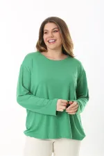 Kadın Büyük Beden Eflatun Bisiklet Yakalı Uzun Kollu Bluz 65N37498