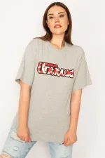 Kadın Gri Dijital Baskılı Pamuklu Kumaş Bluz 65N33273