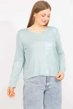 Kadın Yeşil Büyük Beden Sim Ve Baskı Detaylı Bluz 65N35568