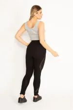 Kadın Siyah Tül Detaylı Viskon Tayt 65N34706