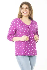 Kadın Büyük Beden Eflatun Yaka Fularlı Kalp Desenli Bluz 65N37144