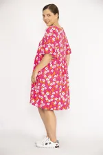 Kadın Büyük Beden Renkli Bisiklet Yakalı Volan Kollu Belden Büzgülü Elbise