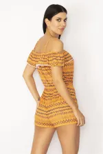 KADIN ORANJ VOLAN DETAYLI İP ASKILI KISA ŞORTLU TULUM