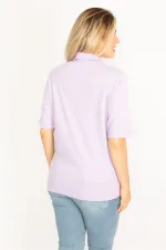 Kadın Haki Polo Yaka Pat Düğmeli Sim Ve Taş Detaylı Bluz 65N34521