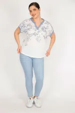 Kadın Kemik Büyük Beden V Yakalı Düşül Kol Bluz