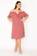 Women's Dusty Rose Lace Detailed Off-the-Shoulder Strap Dress 26A32165