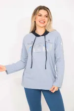Kadın Mavi Sim Baskılı Kapşonlu Tunik 65N35300