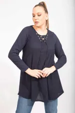 Kadın Antrasit Rahat Kesim Kaşkorse Kumaş Yakası Kuşgözü Bağcık Detaylı Uzun Tunik 65N35499