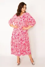 Kadın Fujya Dokuma Viskon Kumaş Ön Düğmeli Etek Ucu Katlı Elbise 65N33531