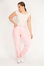 Kadın Pembe Büyük Beden 5 Cepli Likrasız Kot Pantolon