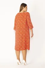 Kadın Bordo Yaka Ve Kolları Bağcık Detaylı Dokuma Viskon Kumaş Çıtır Desenli Elbise 65N28831