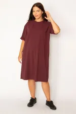 Kadın Mürdüm Pamuklu Kumaş Yan Fermuar Yırtmaçlı Likralı Elbise 65N34428