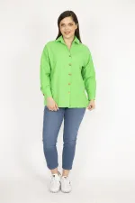 Kadın Lila Büyük Beden Metal Düğmeli Manşetli Gömlek