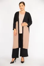 Kadın Büyük Beden İndigo Hırka İç Bluz Ve Pantolon Üçlü Takım