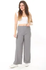 Kadın Büyük Beden Gri Beli Lastikli Bürümcük Pantolon 65N37888