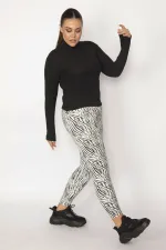 Kadın Siyah Zebra Desen Tayt Panyolon 65N29024