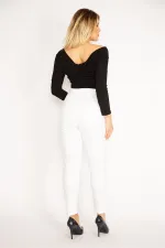 Kadın Kemik Paçası Dantel Ve İnci Detaylı Yan Bel Lastikli Likralı Kot Pantolon 65N34959