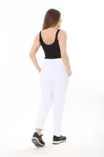 Kadın Büyük Beden Beyaz İçi Şardonlu Yan Cepli Eşofman Alt 65N37566