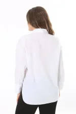 Kadın Büyük Beden Beyaz Ön Düğmeli Arkası Baskılı Gömlek 65N38021