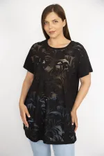 Kadın Beyaz Büyük Beden Önü Flok Bisiklet Yakalı Kısa Kollu Bluz