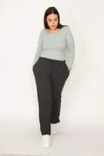 Kadın Büyük Beden Füme Yan Cepli Eşofman Alt 65N36890