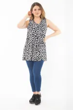 Kadın Büyük Beden Siyah Önü A Pileli V Yakalı Kolsuz Tunik 65N37335