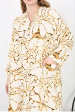 Kadın Büyük Beden Kemik Dokuma Viskon Kumaş Ön Pat Düğmeli Uzun Kollu Elbise 65N38730