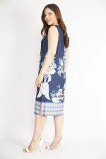 Kadın Lacivert Büyük Beden Yan Yırtmaçlı Kolsuz Elbise