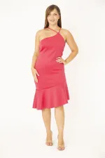 Kadın Büyük Beden Fujya Omuz Dekolteli Eteği Volanlı Astarlı Elbise 65N36845