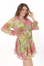 Kadın Büyük Beden Renkli Ön Pat Düğmeli Astarlı Şifon Tunik 65N37620